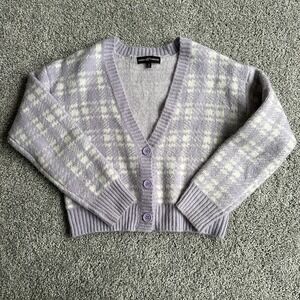 Purple cropped houndstooth button up cardigan.‎ Size Medium Almost famous